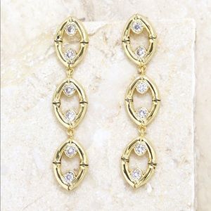 18 Kt Crystal & Gold Bamboo Eyelet Drop Earrings